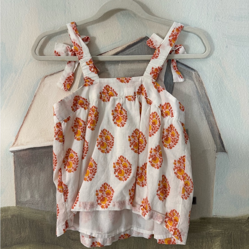 JCREW CREWCUTS Girls' Tie-Shoulder Top Gathered Floral Block Print 
Orange 4/5 - Picture 5 of 6